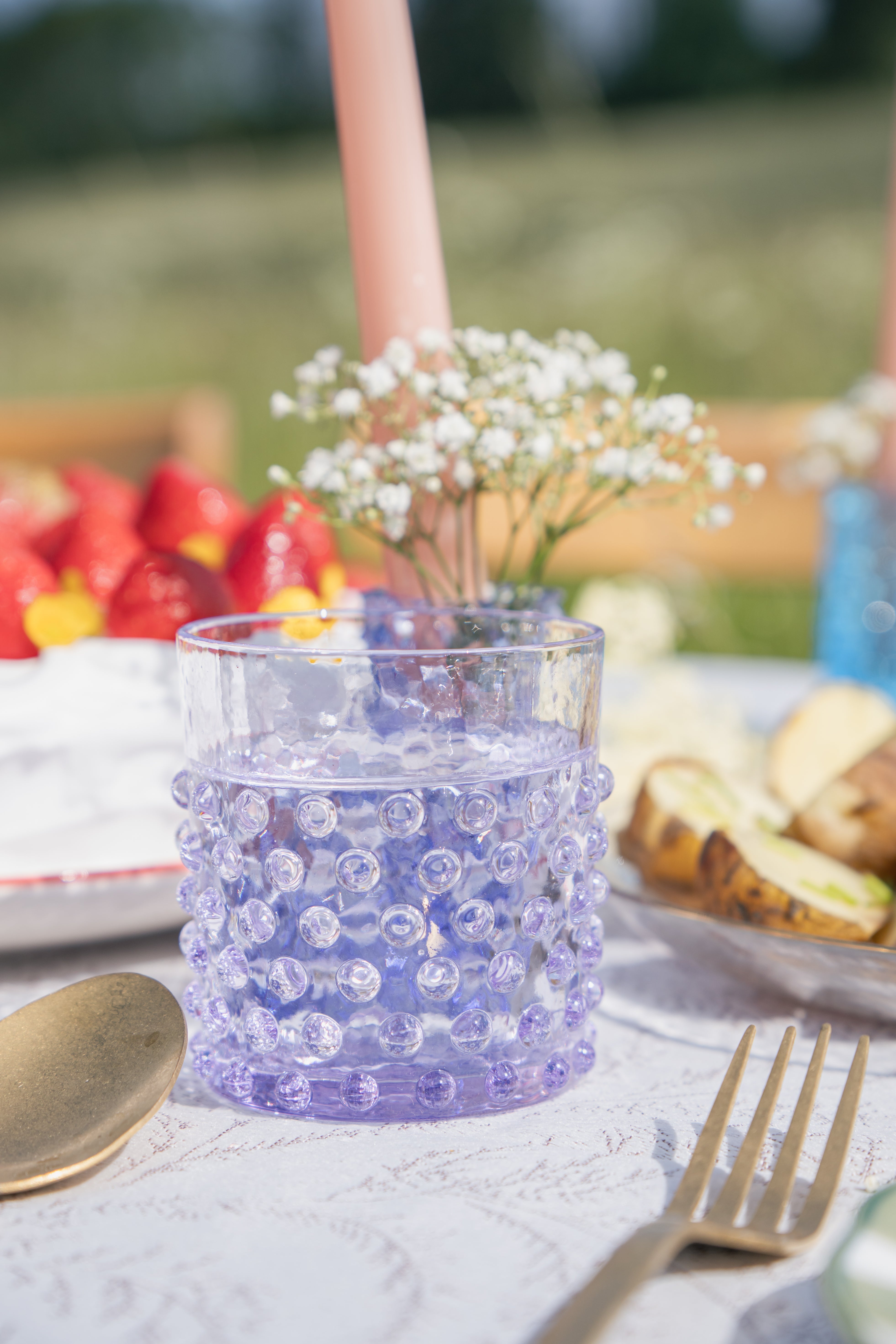 Lilac Hobnail Whiskey Glasses