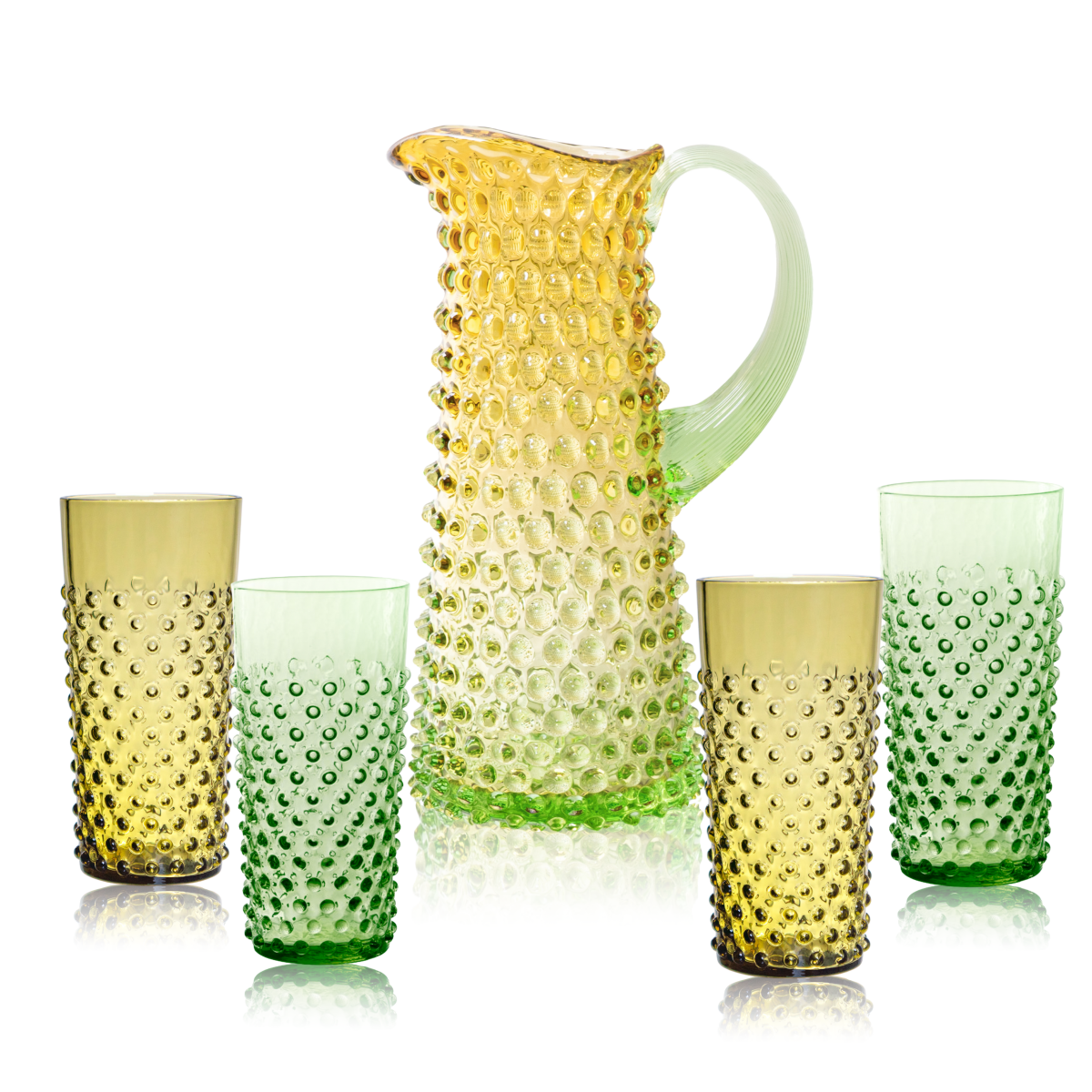 Set of Meadow Hobnail Pitcher with Tall Tumblers