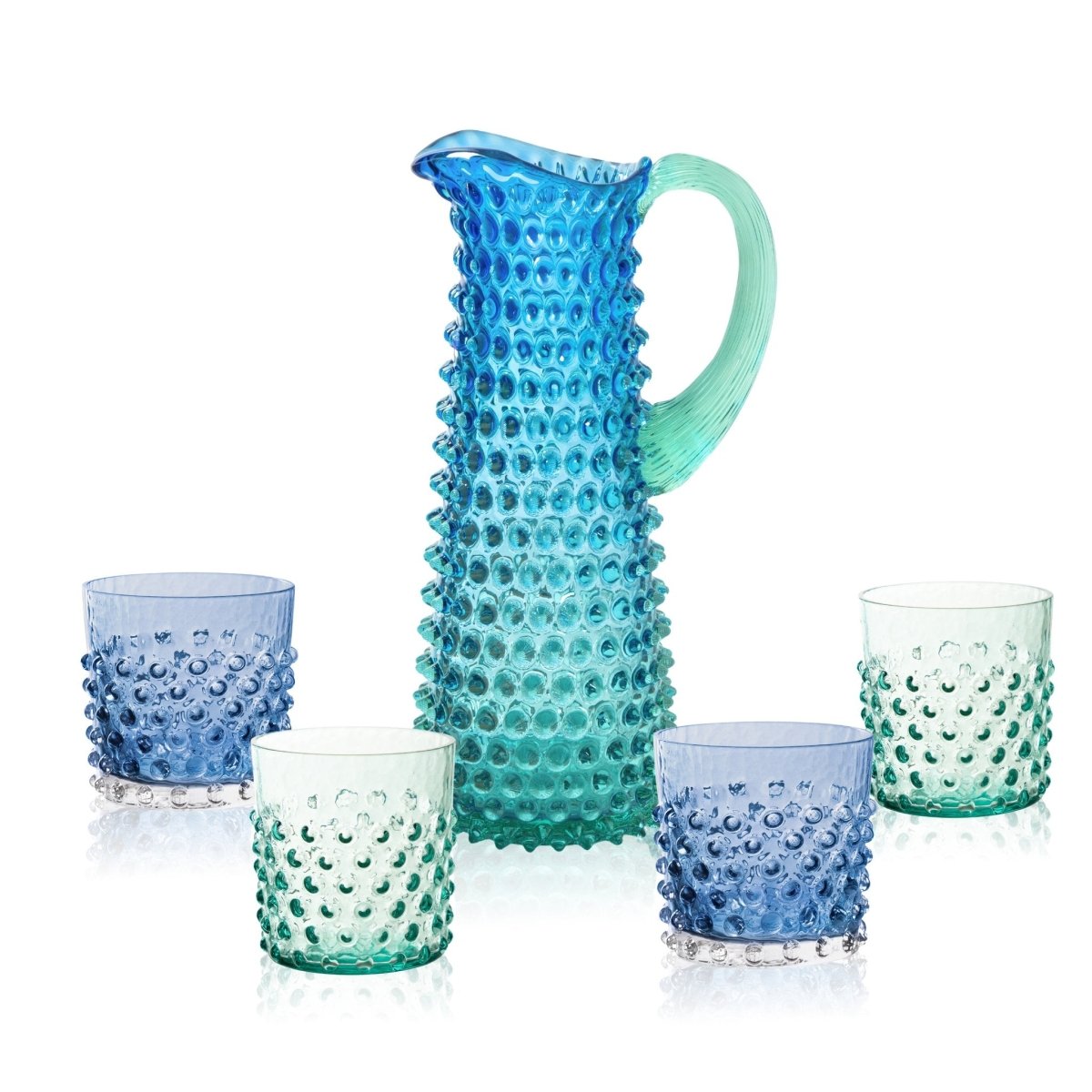 Set of Ocean Hobnail Pitcher with Whiskey Glasses - KLIMCHI