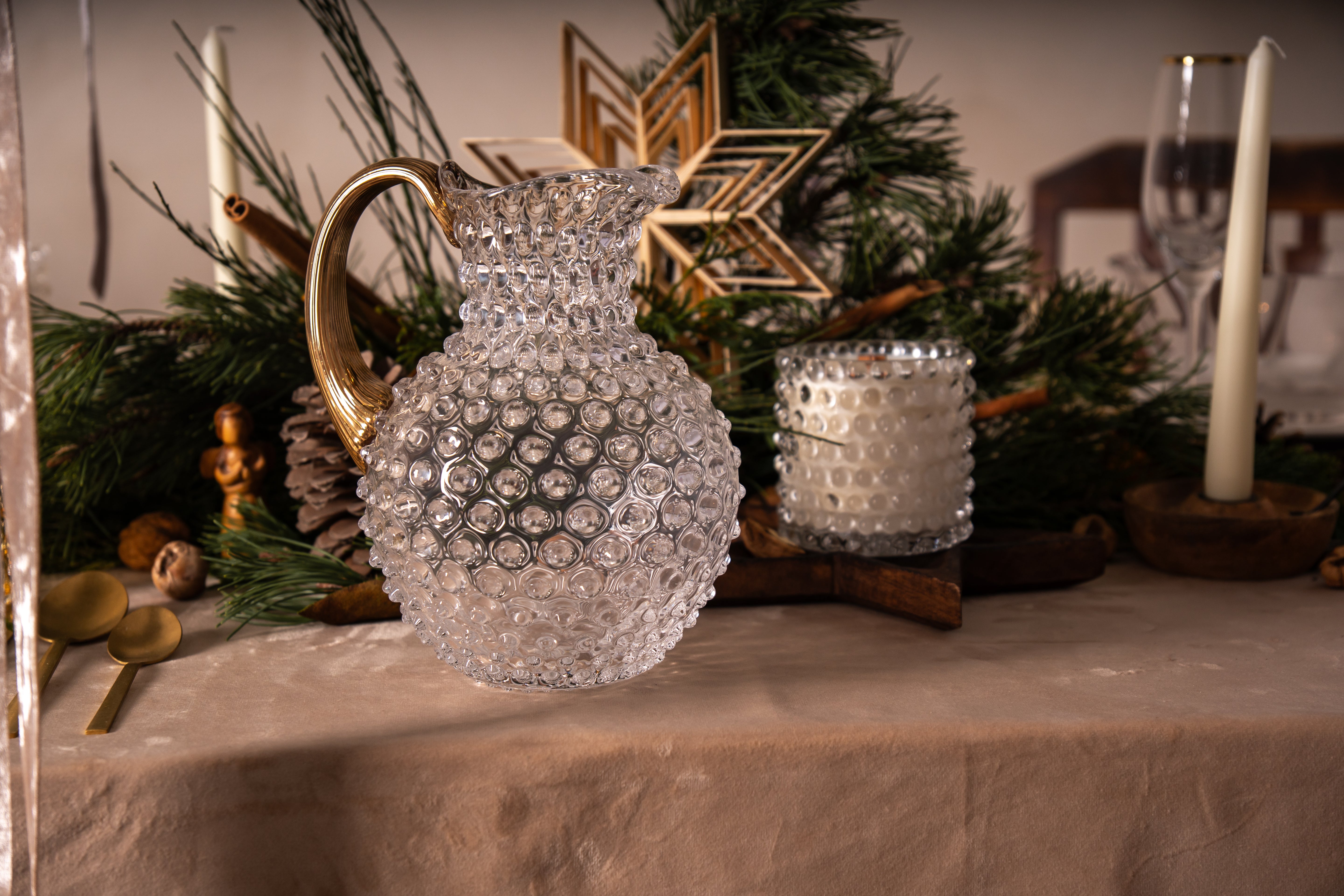 Crystal Hobnail Jug with Gold Handle