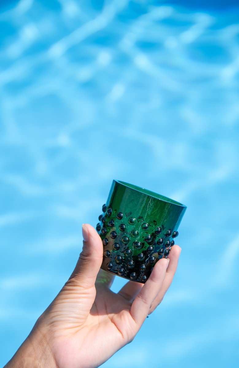 Dark Green Hobnail Whiskey Glasses - KLIMCHI