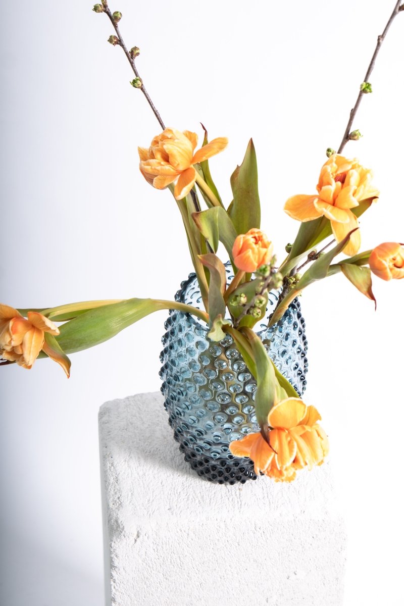 Misty Blue Hobnail Oval Vase - KLIMCHI