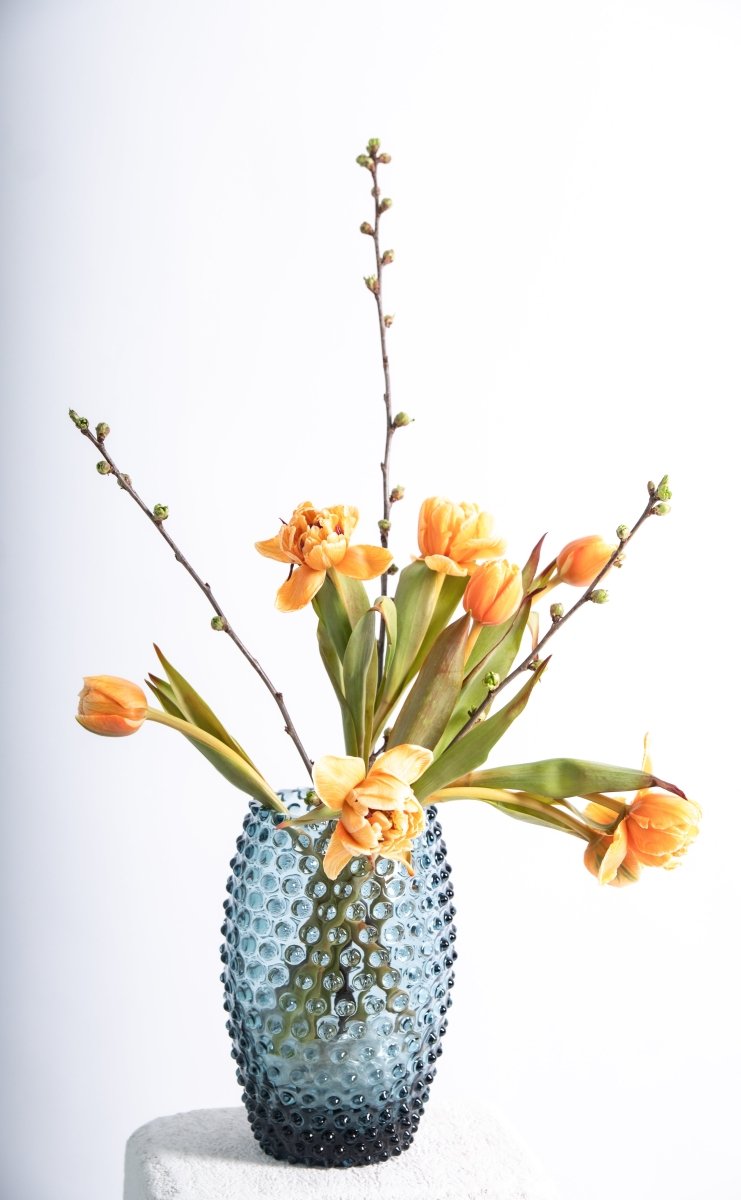 Misty Blue Hobnail Oval Vase - KLIMCHI