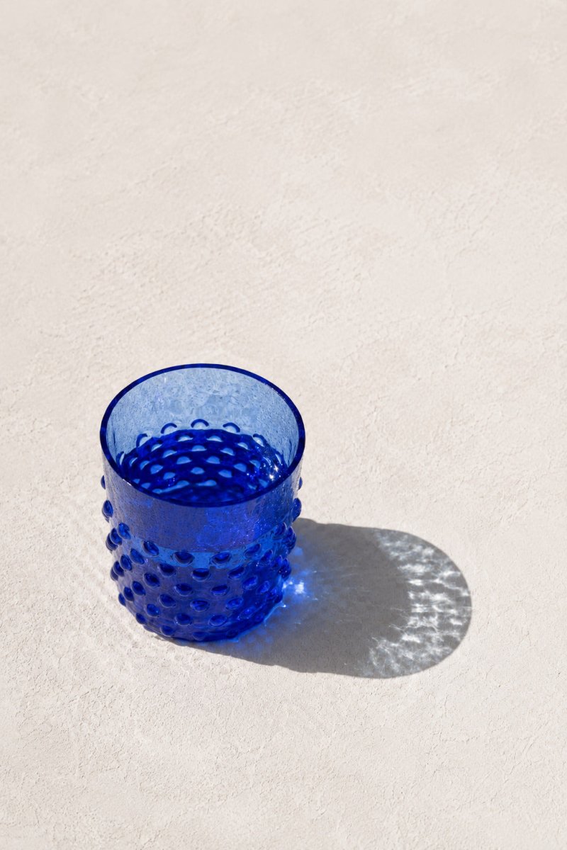 Electric Blue Hobnail Whiskey Glass - KLIMCHI