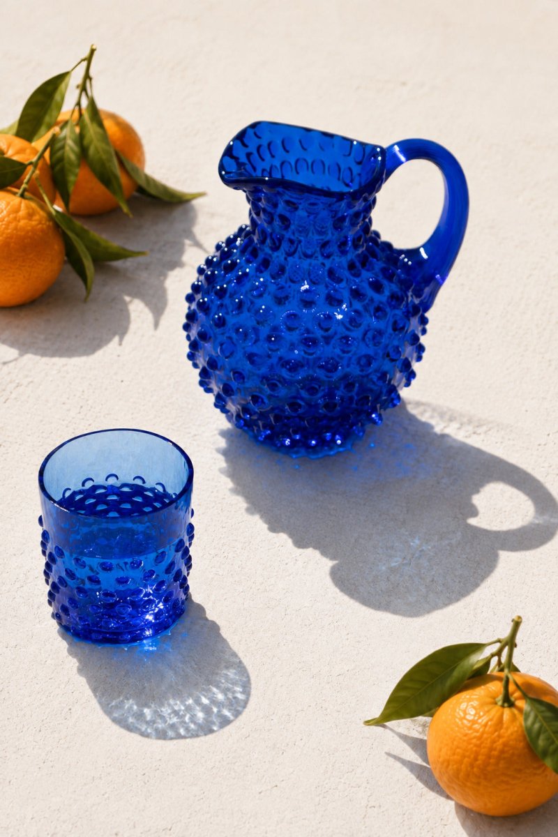 Electric Blue Hobnail Whiskey Glass - KLIMCHI