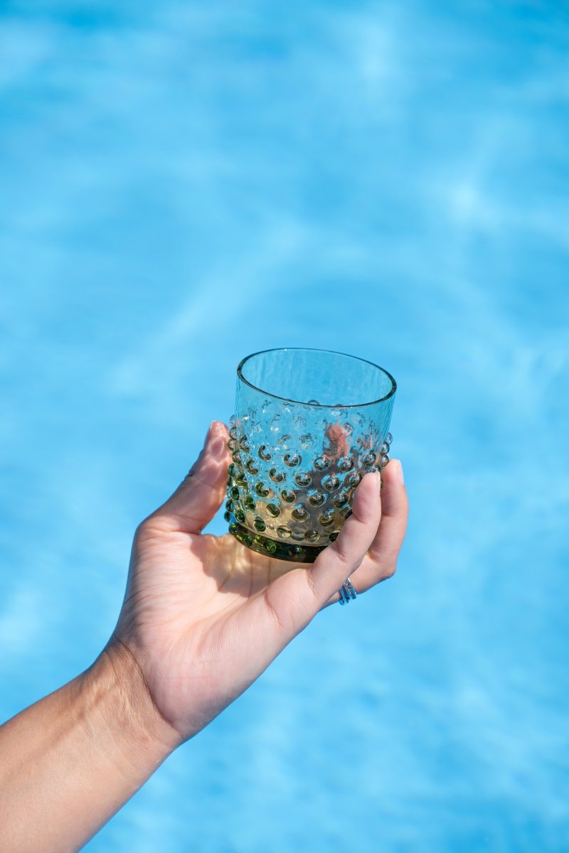 Olive Green Hobnail Whiskey Glasses - KLIMCHI