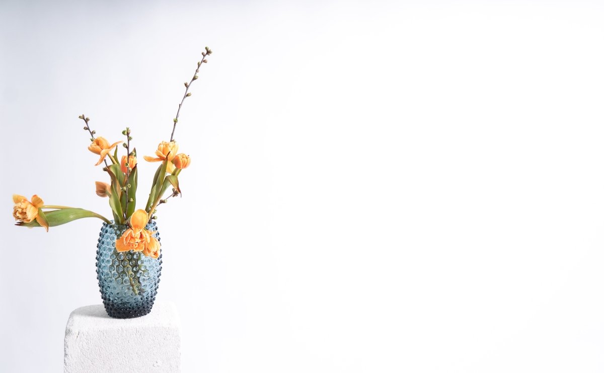 Misty Blue Hobnail Oval Vase - KLIMCHI