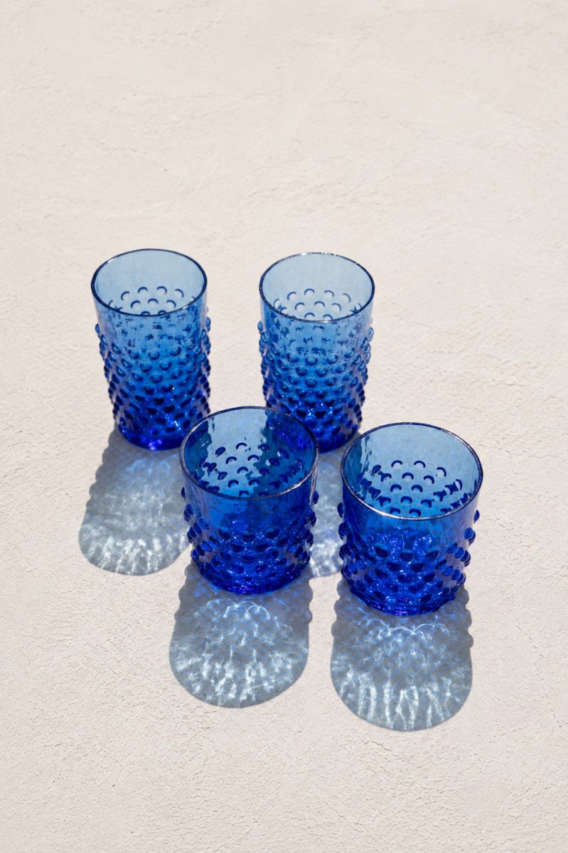 Electric Blue Hobnail Whiskey Glass - KLIMCHI