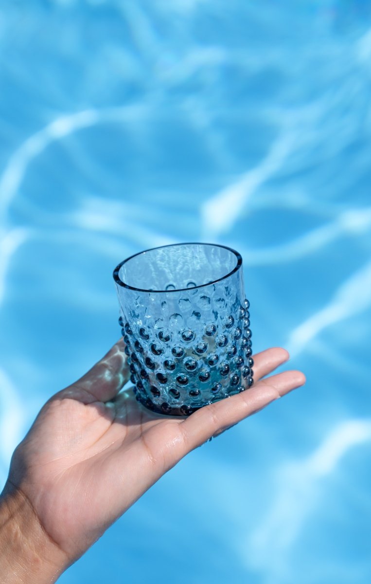 Misty Blue Hobnail Whiskey Glasses - KLIMCHI