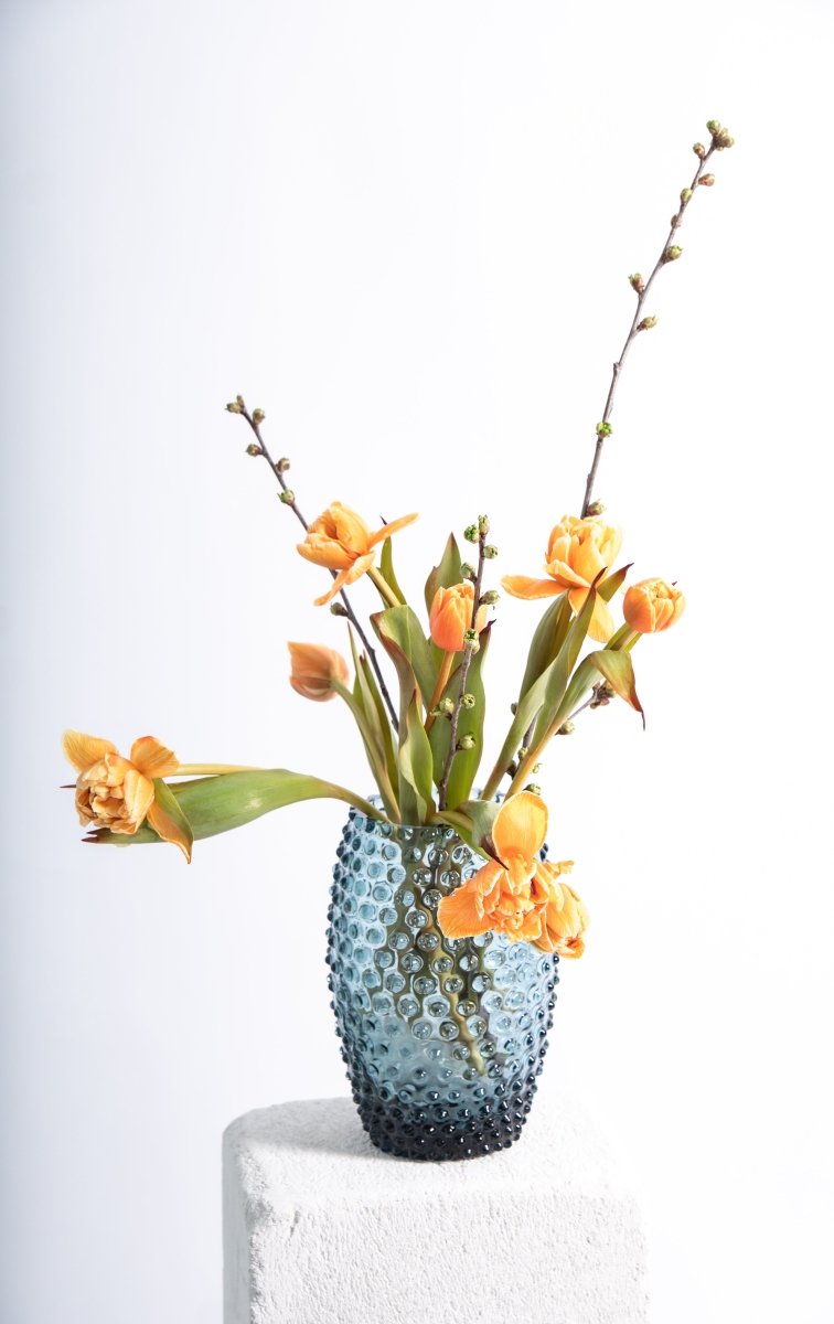Misty Blue Hobnail Oval Vase - KLIMCHI