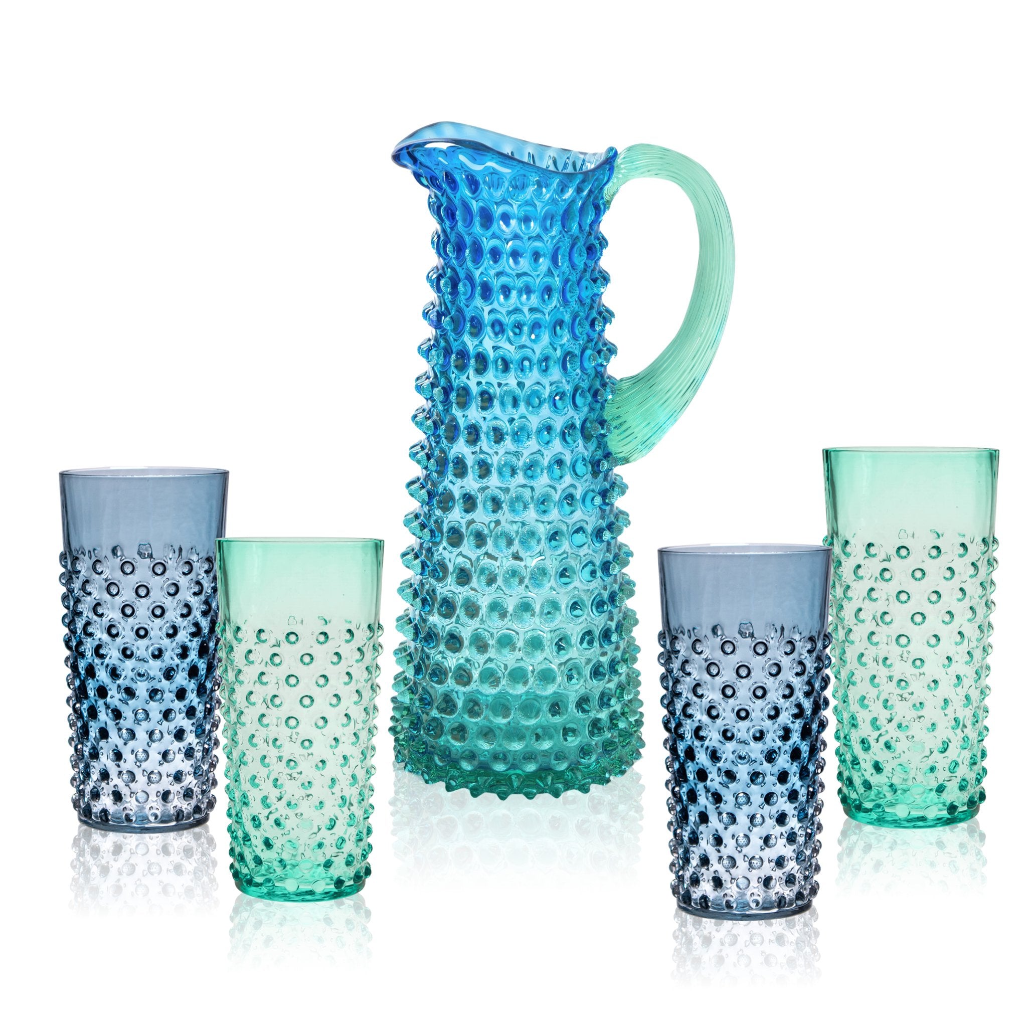 Set of Ocean Hobnail Pitcher with Tall Tumblers