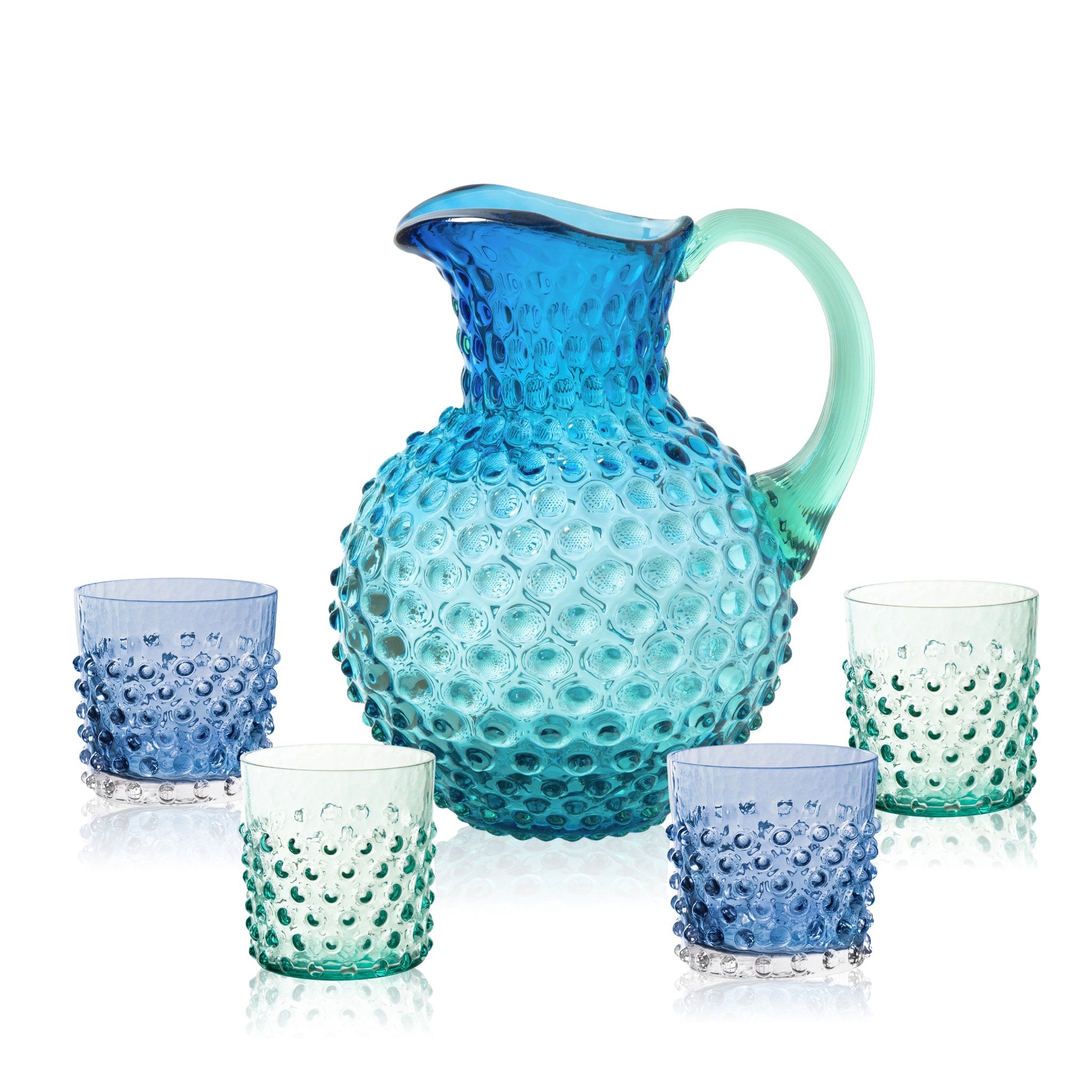 Set of Ocean Hobnail Jug with Whiskey Glasses
