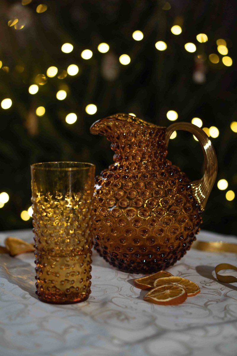 Amber Hobnail Jug with Shiny Gold Handle - KLIMCHI