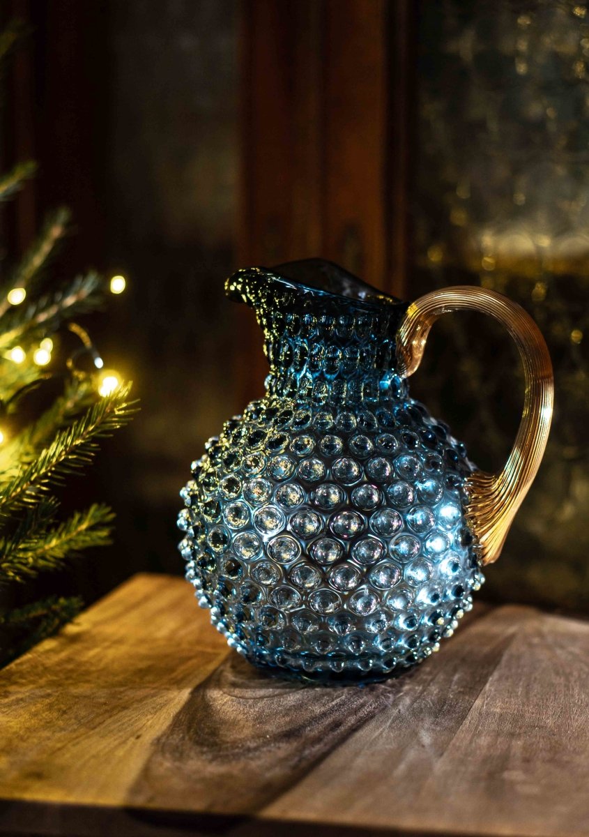 Underlay Blue Smoke Hobnail Jug with Shiny Gold Handle - KLIMCHI